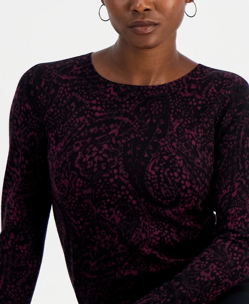 I.n.c. International Concepts Petite Paisley Long-Sleeve Crewneck Sweater, Macy's Exclusive