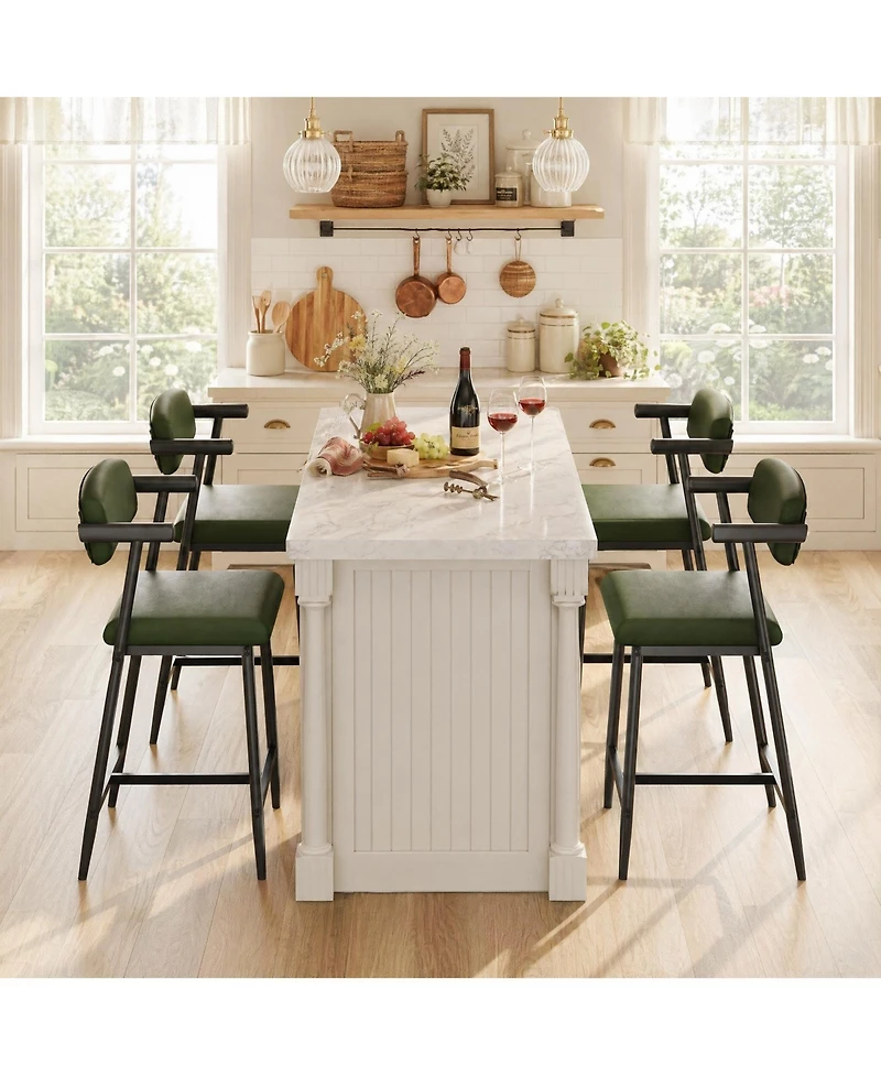 homfan Set of 4/6/8 Counter Height Bar Stools with Soft Back and Armrests, Chairs Footrest Heavy Duty Metal Frame for Kitchen Island