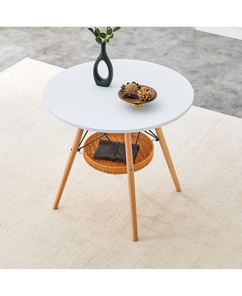 Streamdale Furniture 31.5" Circular Dining Table with Woven Storage Basket and Wood Legs