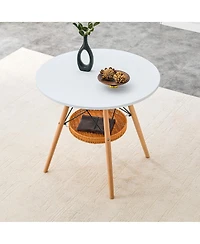 Streamdale Furniture 31.5" Circular Dining Table with Woven Storage Basket and Wood Legs