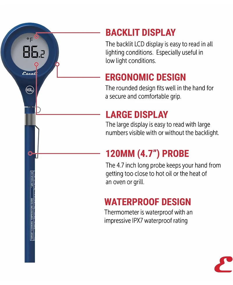 Escali Easy Read 7.42" Waterproof Digital Thermometer