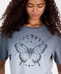 Rebellious One Juniors' Butterfly Moon Graphic Print T-Shirt