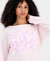 Rebellious One Juniors' 89 Camo Off-the-Shoulder Mineral Wash Boat Neck Sweatshirt