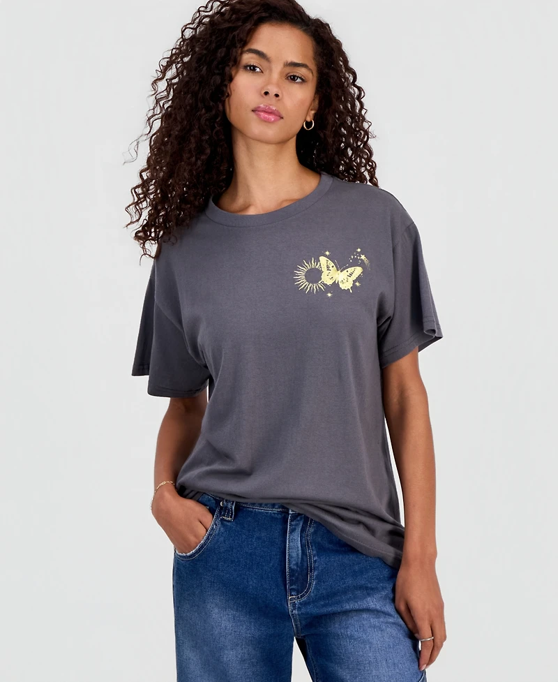 Freeze 24-7 Juniors' Foiled Graphic Print T-Shirt