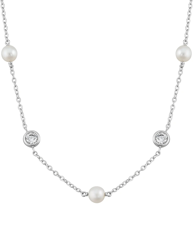 Arabella Cultured Freshwater Pearl (5-5.5mm) & White Cubic Zirconia (2-3/4 ct. t.w.) Necklace in Sterling Silver