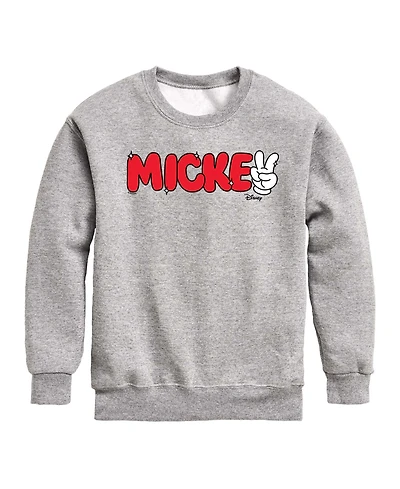 Disney Boys' 8-20 Mickey Peace Sign Crewneck Fleece Sweatshirt