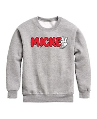 Disney Boys' 8-20 Mickey Peace Sign Crewneck Fleece Sweatshirt