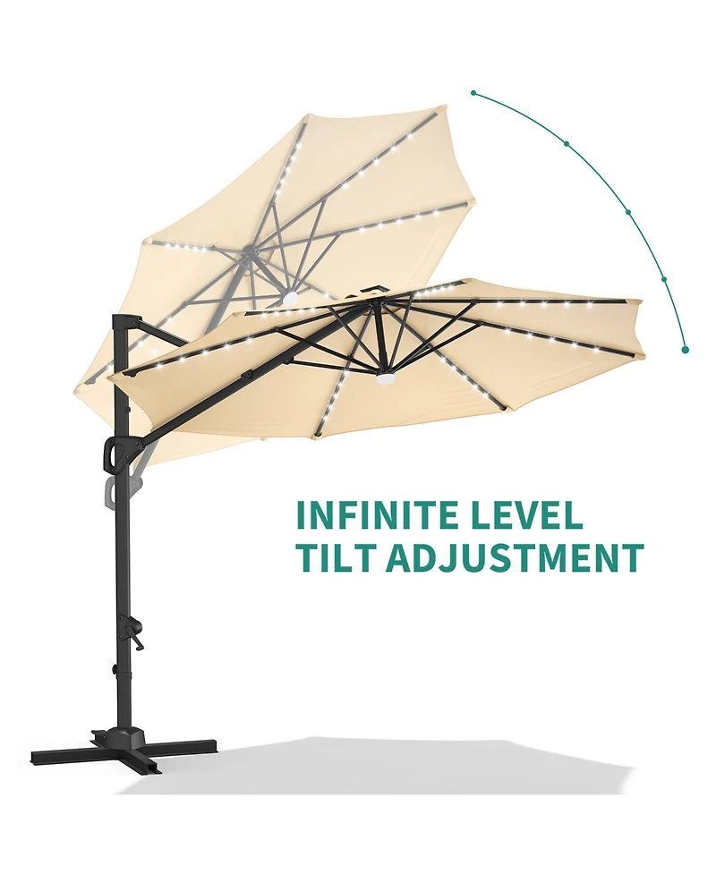 gaomon 10Feet Solar Led Cantilever Patio Umbrella, 360degree(s) Rotation, Uv Protection for Backyard, Deck