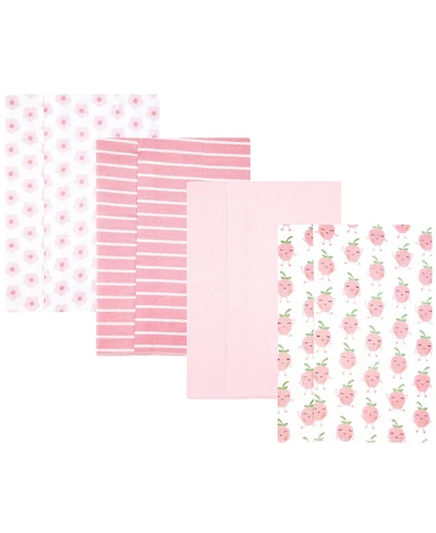 Hudson Baby Girl Cotton Poly Flannel Burp Cloths 4-Pack, Happy Strawberries