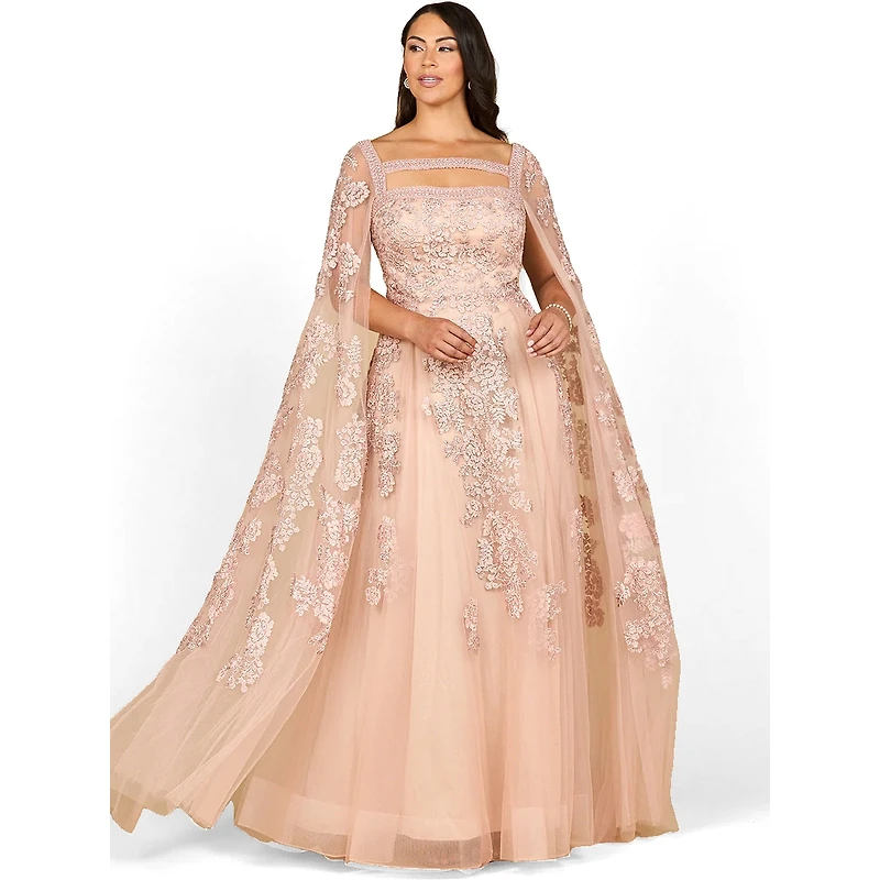 Lara Women's Lace gown with long cape sleeves