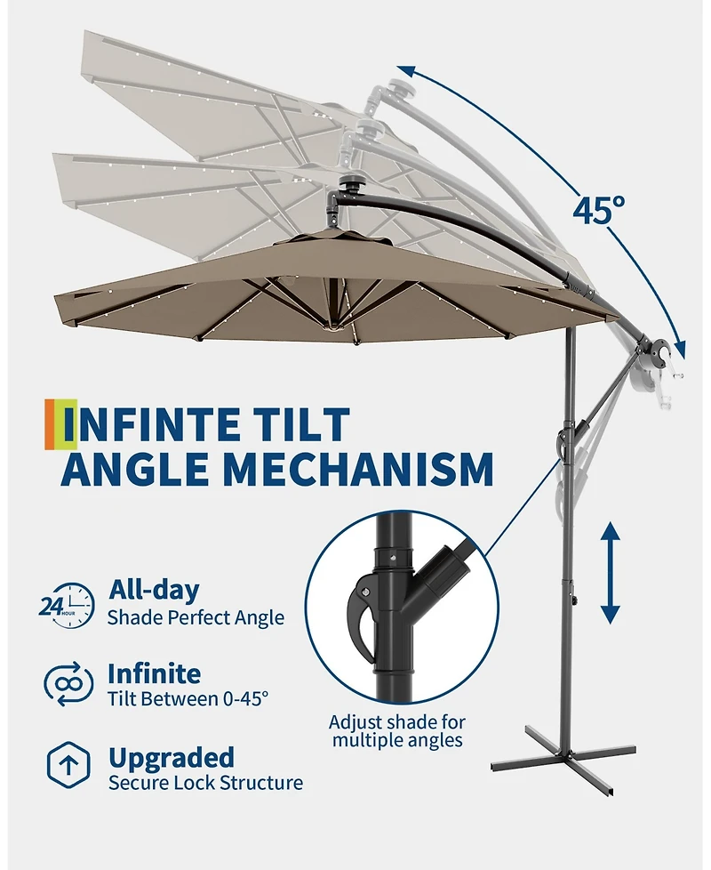 gaomon 10 Feet Uv-Resistant Offset Patio Umbrella with Solar Led Lights for Backyard, Poolside
