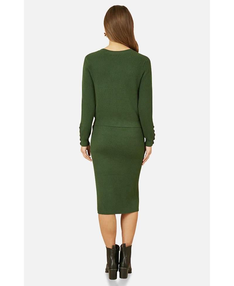 Yumi Women's Rib Knitted Midi Column Skirt