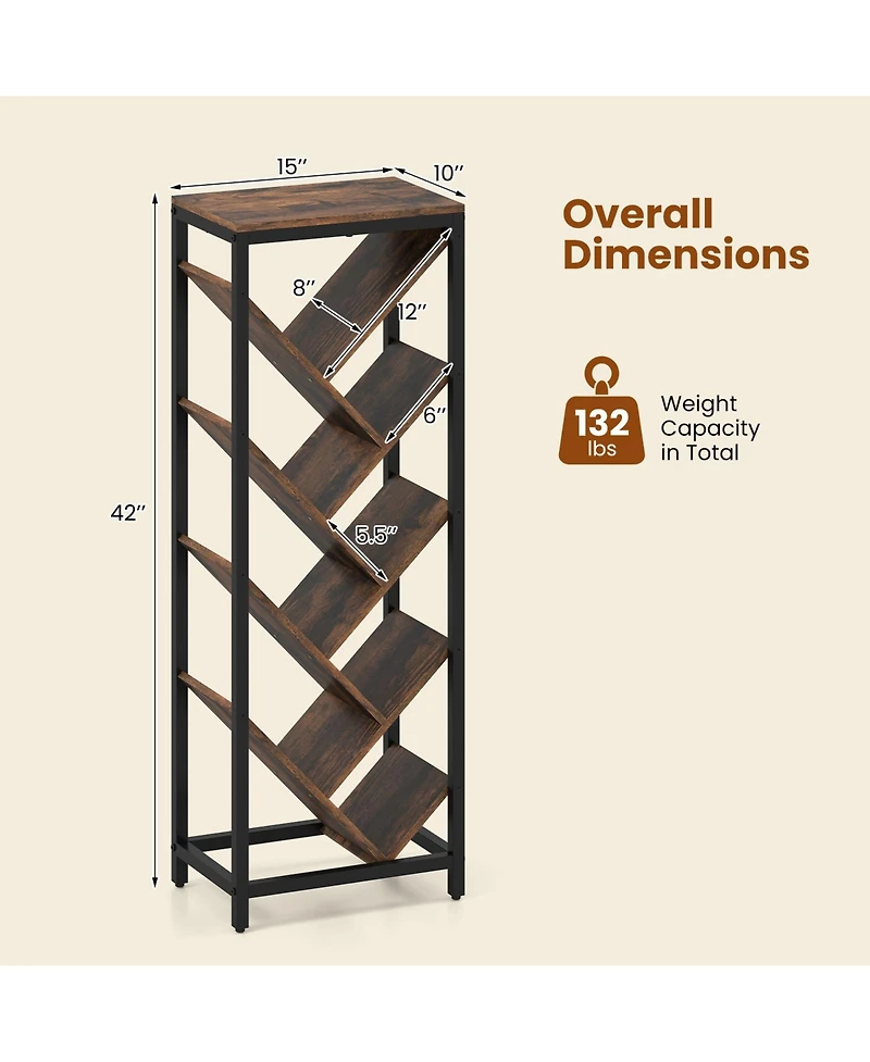 Costway Tree Bookshelf 9-Tier Freestanding Bookcase Corner Narrow Display Shelf for Home