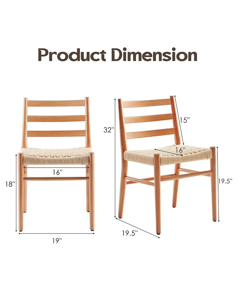Clihome Mid Century Modern Woven Rope Seat Dining Chairs Set of 2