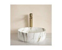 Casainc Round Vessel Bathroom Sink Ceramic Basin Stone Pattern Finish Countertop