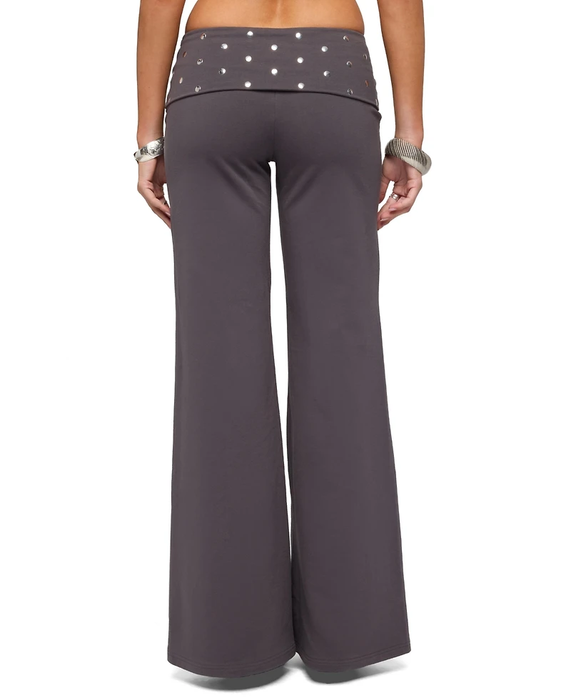 Edikted Women's Breanna Studded Foldover Wide Leg Pants