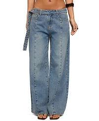 Edikted Women's Buttoned Waist Low Rise Baggy Jeans
