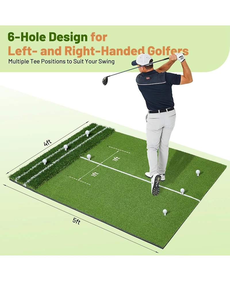 Xo 5x4FT Golf Practice Mat, 45mm/22mm Thick Turf with Alignment Guides for Indoor Outdoor Driving Chipping Training