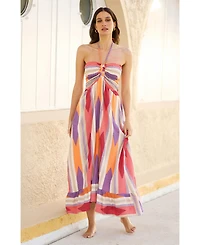 Yumi Women's Block Print Cotton Maxi Dress