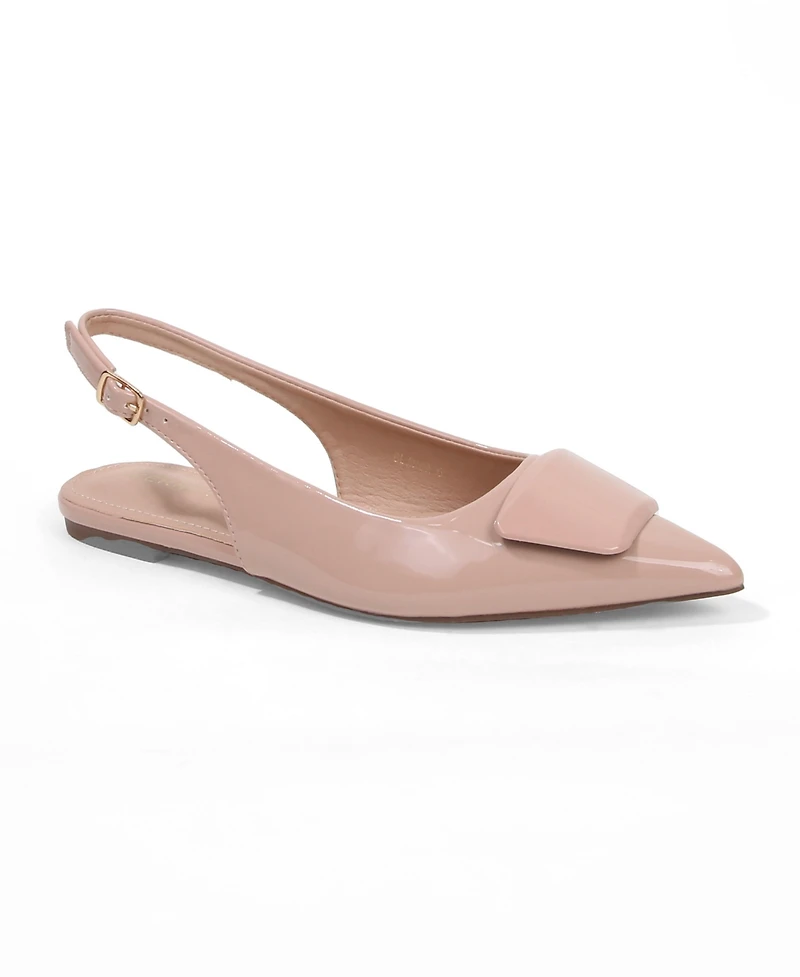 Berness Women's Blanca Patent Slingback Flats with Geometric Accent
