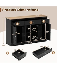 Gouun 55 Inch Large Buffet Sideboard with 3 Drawers and 2 Glass Doors