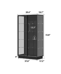 Homsee 2-Door Sliding Glass Display Cabinet - Modern Wood and Aluminum Bookshelf with Led Lighting for Living Room or Office
