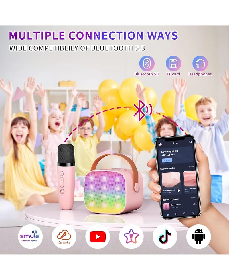 Ipason Mini Karaoke Speaker Wireless Mics and Led Lights Portable Party Machine! Fun Gift for Kids and Adults