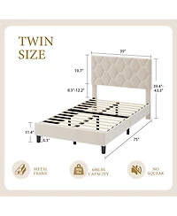 homfan Upholstered Platform Bed Frame with Adjustable Headboard, Wood Slat Support, Quiet Design