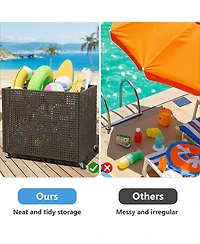 homfan Pool Float Storage Organizer with Wheels, Large Outdoor Mesh Rolling Cart for Noodles, Toys, Floats