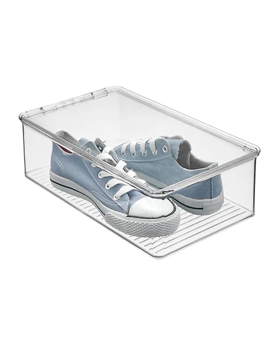 iDesign Stackable Plastic Shoe Box with Hinged-Lid for Sneakers or Flats