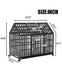 6thdruple Heavy Duty Dog House Crate Large Black Metal Kennel with Roof Door Lockable Wheels