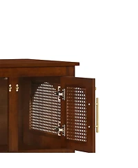 6thdruple Rattan Decor Dog Crate Walnut Rubber Wood Cabinet Furniture with Doors for Living Room