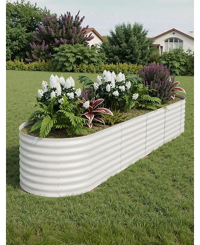 Xo 8x2x2FT Oval Raised Garden Bed, 0.6mm Galvanized Steel Planter Box, Weatherproof Outdoor Garden Bed for Vegetables Herbs Flowers