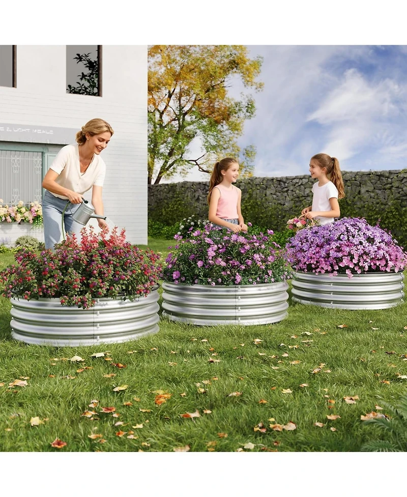 Xo Heavy-Duty Round Metal Raised Garden Bed 2x1 ft, Galvanized Planter Box Set, Rustproof, Easy Assembly