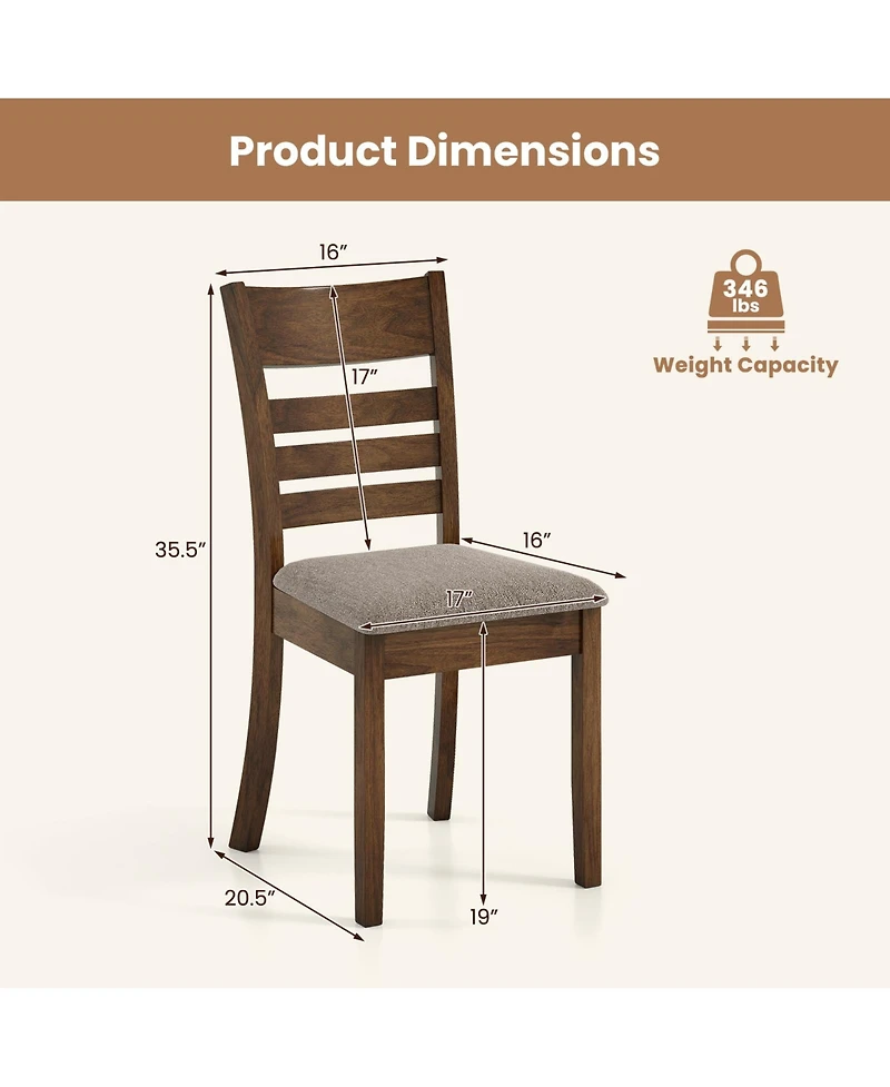 Costway Wooden Dining Chairs with Rubber Wood Frame, Curved Slatted Backrest Dark