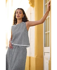Yumi Women's Gingham Cotton Midi Skirt