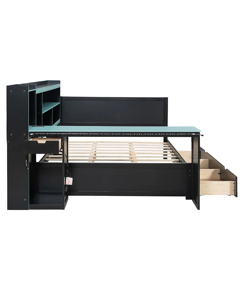 Streamdale Furniture Queen Gaming Daybed with Desk, Storage, Lights and Charging Station
