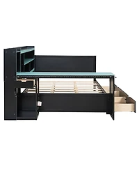 Streamdale Furniture Queen Gaming Daybed with Desk, Storage, Lights and Charging Station