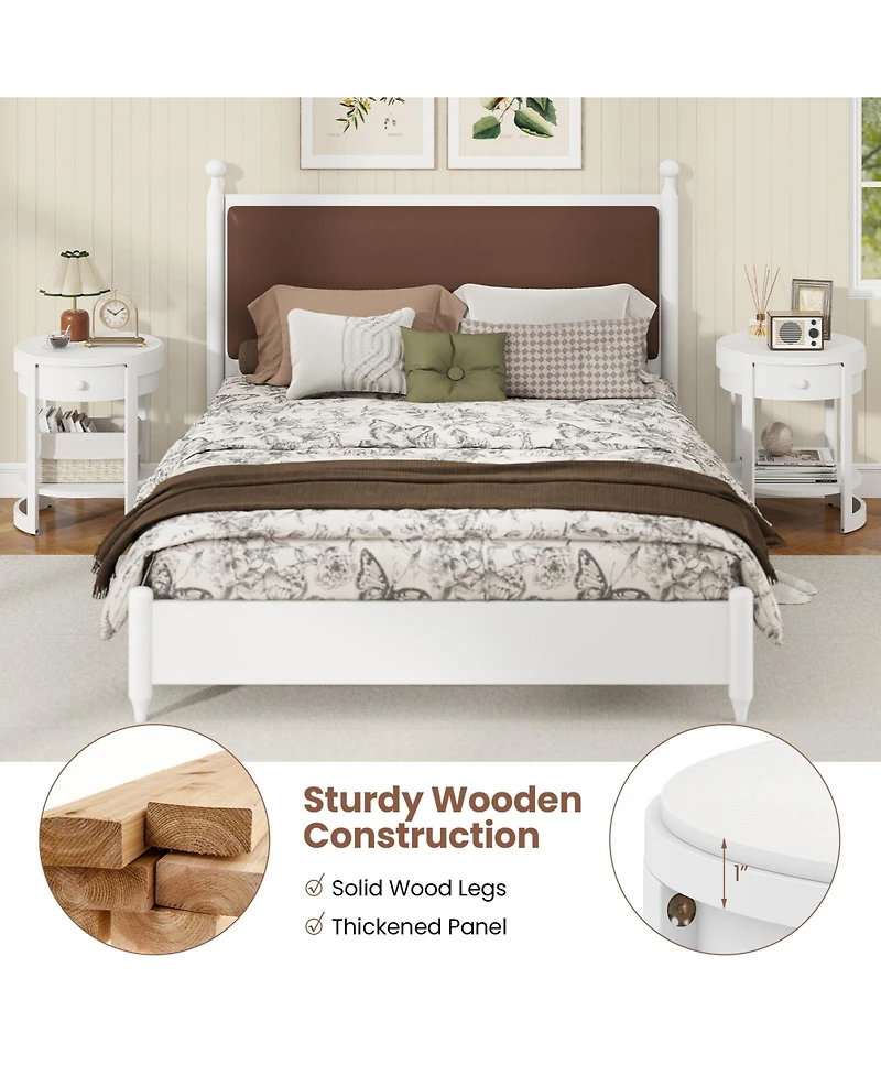 Gymax 2-Tier Nightstand with Shelf and Wood Grains Drawer Round End Table for Living Room