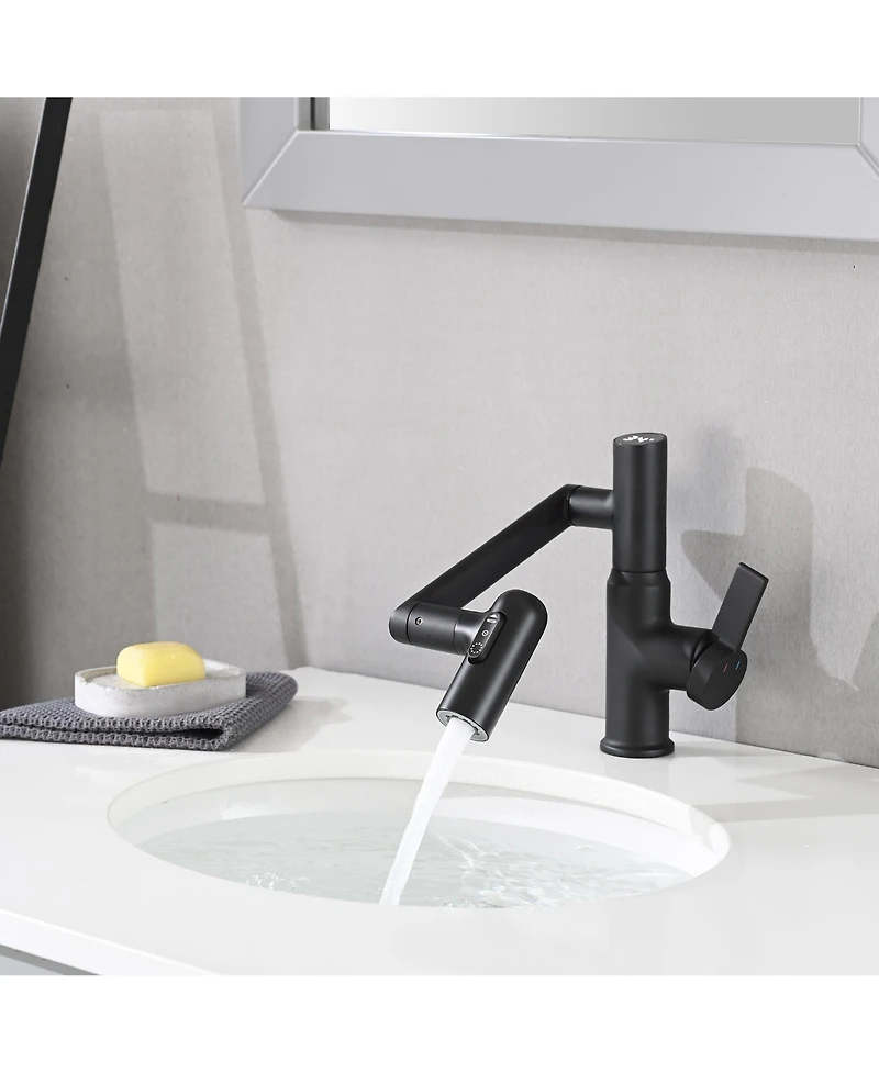 Midola Bathroom Sink Faucet with Spray Function, Temperature Display, Anti-Slip Switch, Hot and Cold Controls, and 360degree(s) Swivel Spout