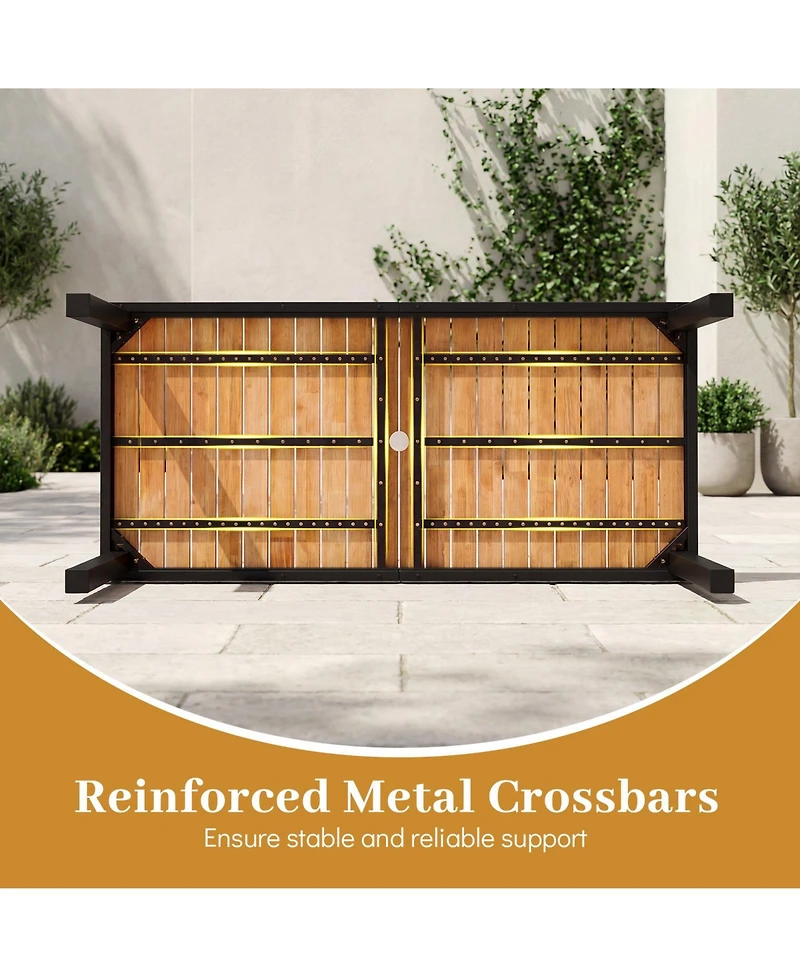 Gymax Acacia Wood Outdoor Dining Table Rectangular Patio Table w/ 1.97'' Umbrella Hole