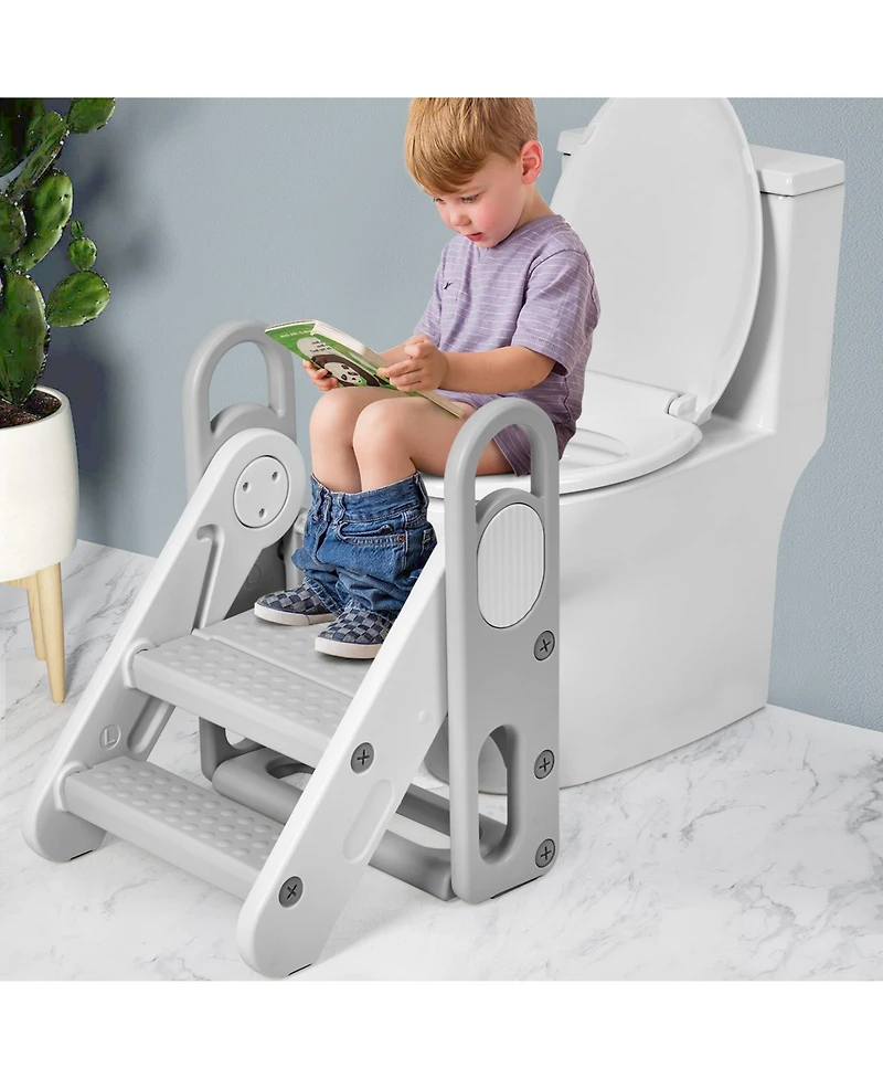 gaomon Collapsible 3-Step Toddler Step Stool with Handles - Adjustable Non-Slip Kids Counter Assistant Ladder