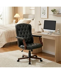 gaomon Ergonomic Executive Office Chair - 350LBS Capacity - 7.6-Inch Thick Cushion - Leather Wingback, Sturdy Wood Base