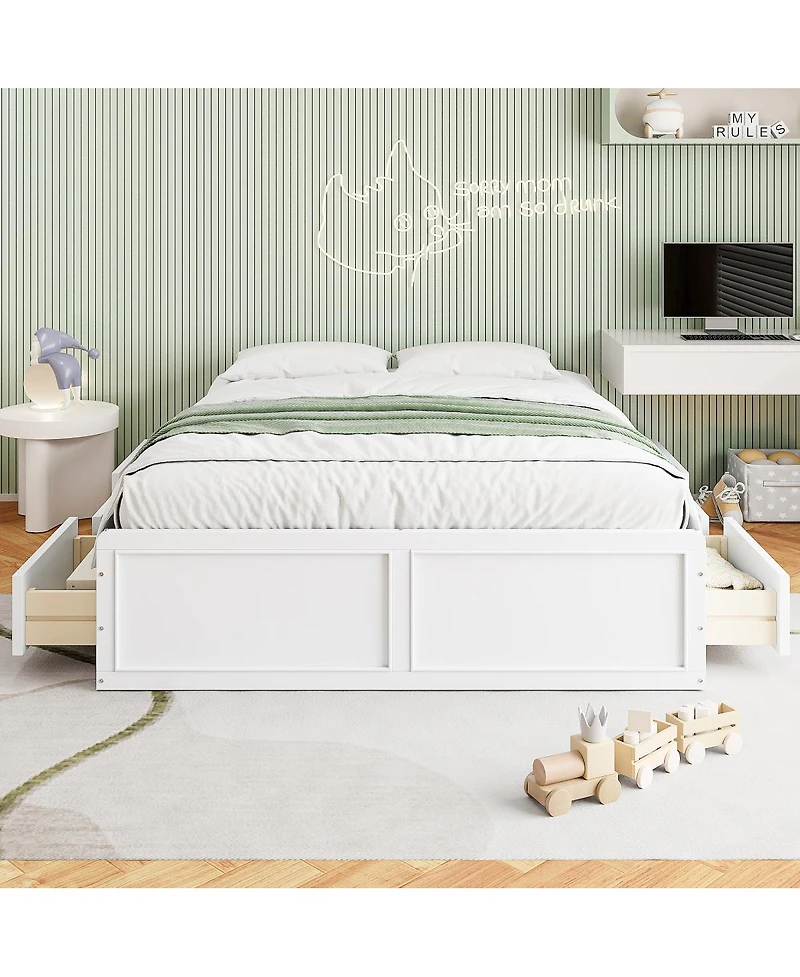 Streamdale Furniture Wood Queen Size Platform Bed Frame with 6 Drawers