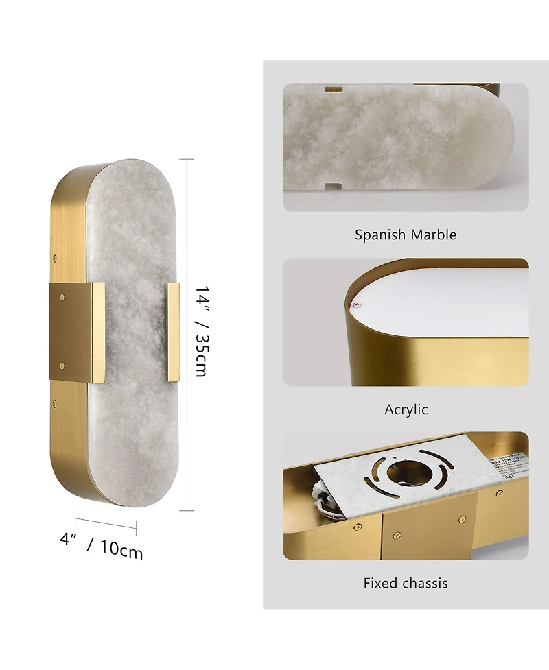 Busdays 13.8 Inch Natural Marble Wall Sconce Set of Two Indoor Modern Bathroom Lighting for Living Room Bedroom Hallway Stairs