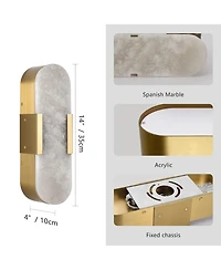 Busdays 13.8 Inch Natural Marble Wall Sconce Set of Two Indoor Modern Bathroom Lighting for Living Room Bedroom Hallway Stairs