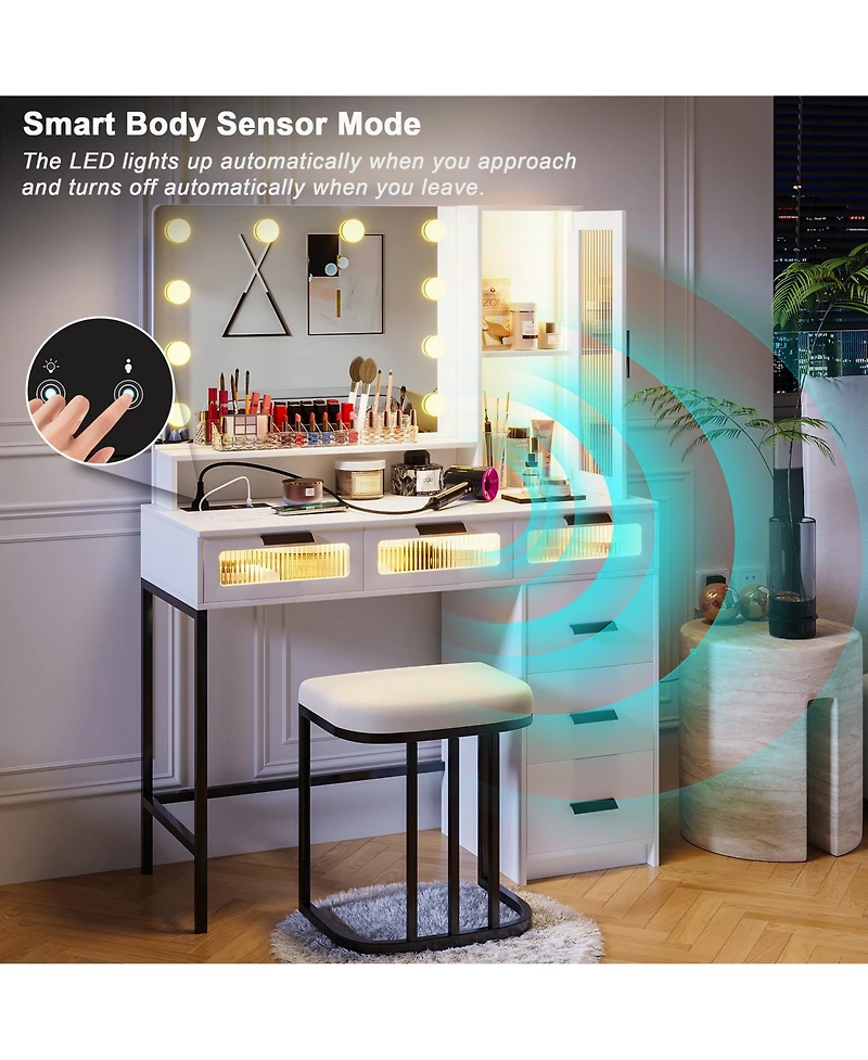 Vlsrka Vanity Desk with Hollywood Mirror and Led Lights