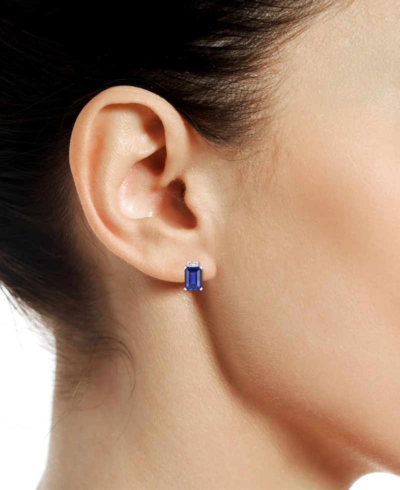 Macy's Lab-Grown Sapphire (2-1/3 ct. t.w.) & Lab-Grown White Sapphire (1/10 ct. t.w.) Earrings in Sterling Silver