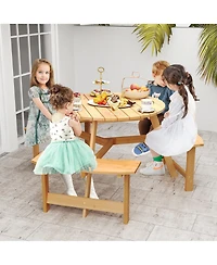 Gymax Kids Outdoor Wooden Picnic Table and Bench Set Umbrella Hole and Built-in Seats