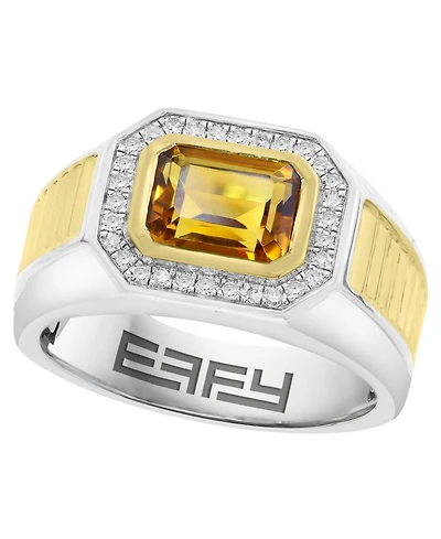 Effy Collection Men's Diamond (1/5 ct. t.w.) & Citrine (2-2/5 ct. t.w.) Ring in Sterling Silver